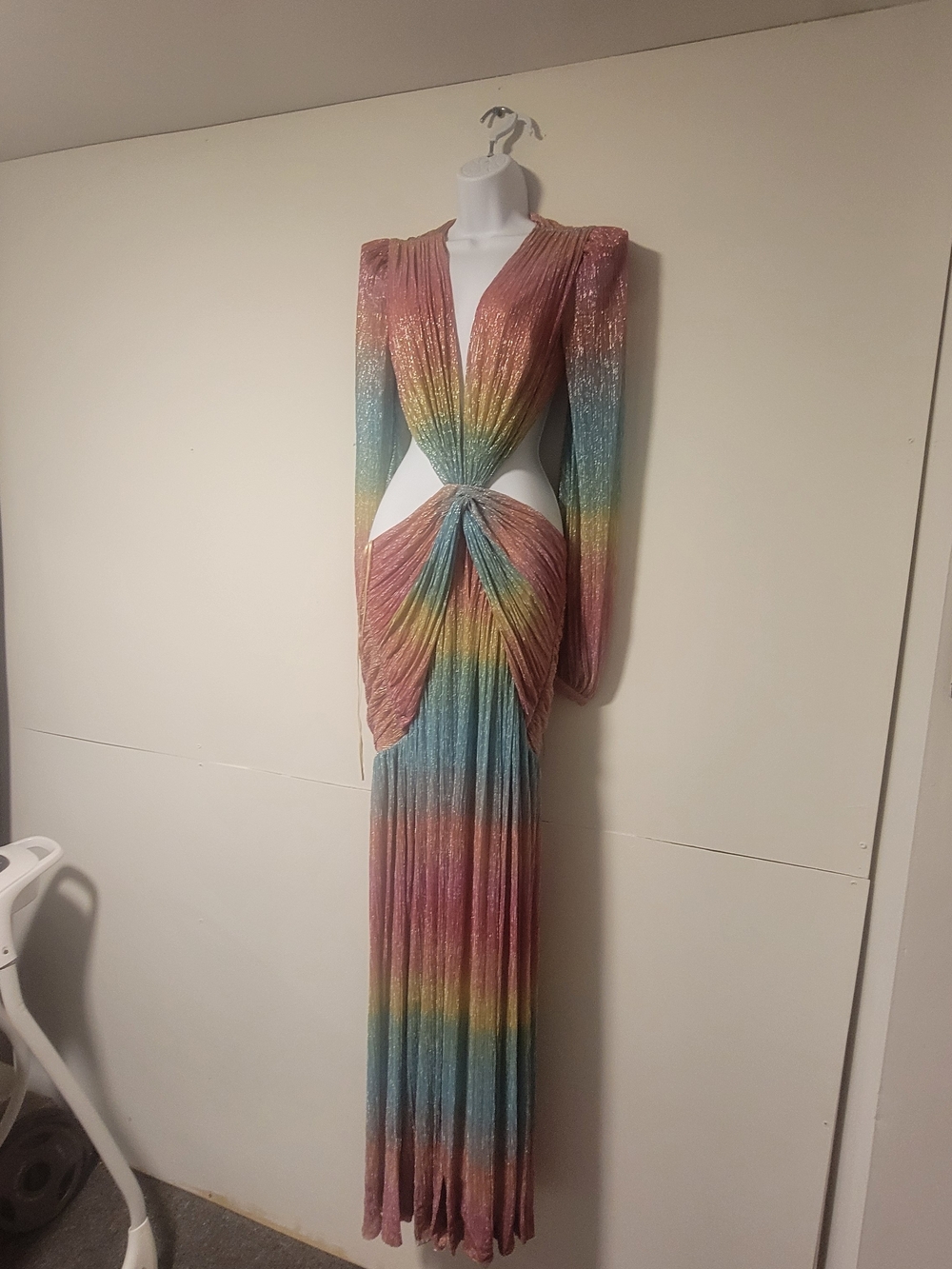 PatBO Pastel Rainbow Metallic Maxi Dress - Pink, Blue, Yellow, Green - Picture 2 of 4